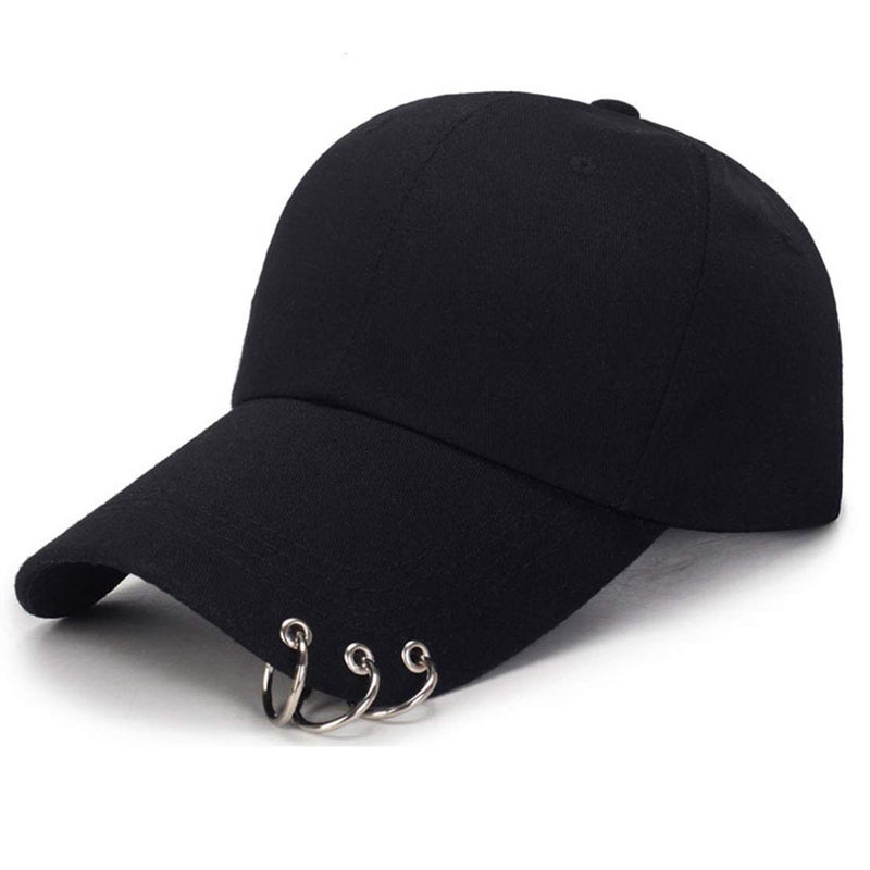 OVOY- Kpop Hat Ring Baseball-Cap - Suga-Snapback Baseball Cap Iron Rings (Black) - Image 1